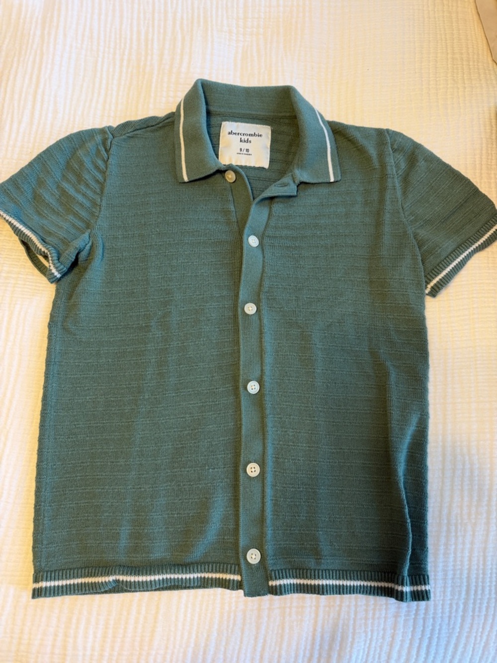 abercrombie kids Teal Knit Polo Cardigan with White Trim